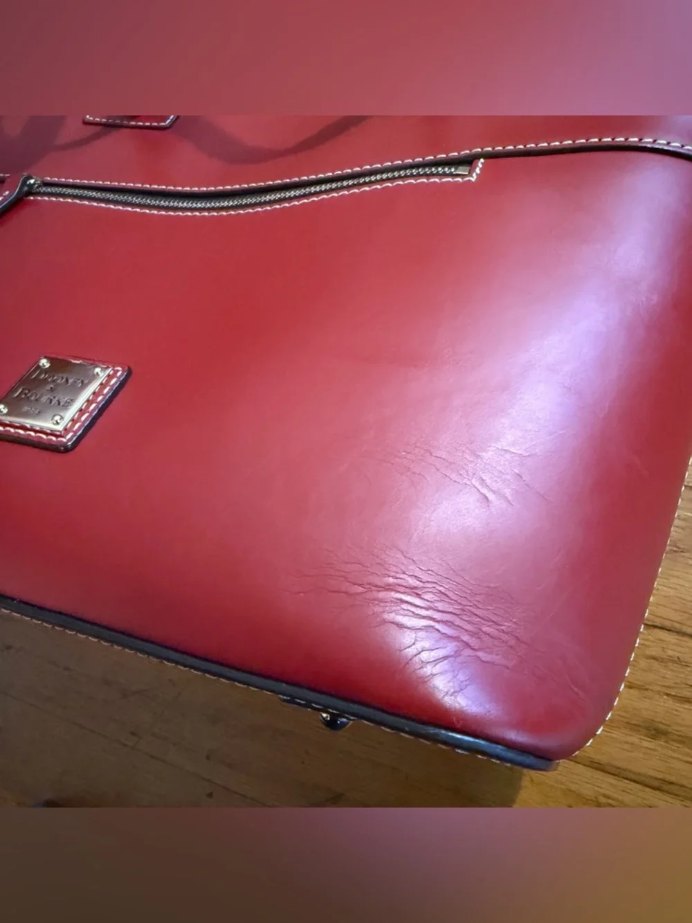 Dooney & Bourke Beacon Ziptop Smooth Leather Red Tote